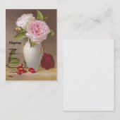 Roze rozen in White Vase Victoriaans Trade Card Visitekaartje (Voorkant / Achterkant)