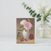Roze rozen in White Vase Victoriaans Trade Card Visitekaartje (Staand voorkant)