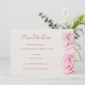 Roze Rozen Ivoor Goud Sla de Datum Op Trouwkaart Kaart (Staand voorkant)