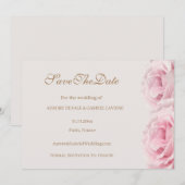 Roze Rozen Ivoor Gouden Save The Date Trouwdag Kaart (Voorkant / Achterkant)