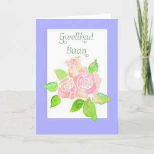 Roze rozen krijgen een goede Kaart: Welsh Greeting Kaart