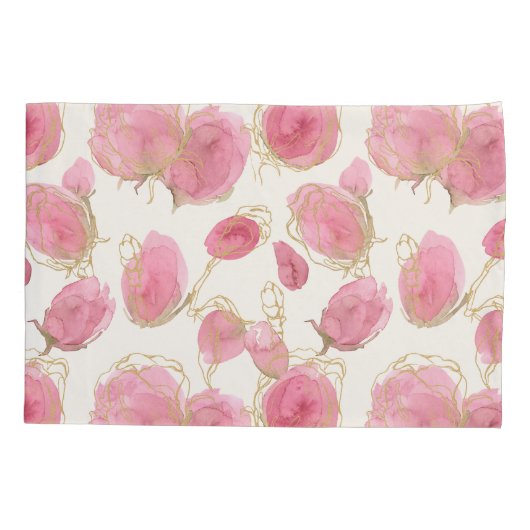 Roze rozen kussensloop (Achterkant-Links)