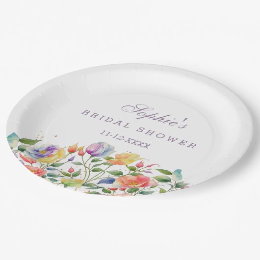 Roze Rozen Lila Bloemen Vrijgezellenfeest Papieren Bordje (Gekanteld)