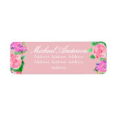 Roze Rozen lint Monogram bruiloft uitnodiging labe Etiket (Voorkant)