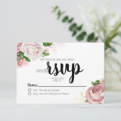  roze Rozen marineblauw huwelijk RSVP (Staand voorkant)