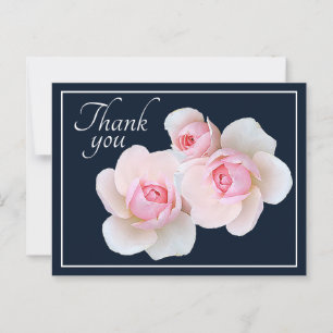Roze rozen marineblauwe achtergrond Dank je Briefkaart