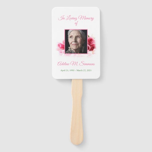  roze rozen Memorial Hand Fan Handwaaier (Voorkant)