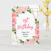 Roze rozen met gebloemde verjaardag kaart (Gele Bloem)