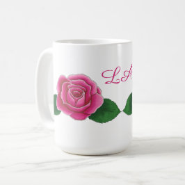 Roze rozen met gebogen initialen gepersonaliseerd  koffiemok