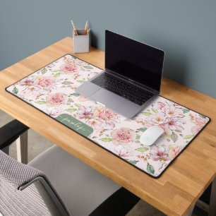 Roze  rozen met groen blad patroon bureaumat