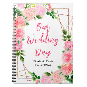 Roze Rozen met Loof Bruiloftsplanner Notitieboek