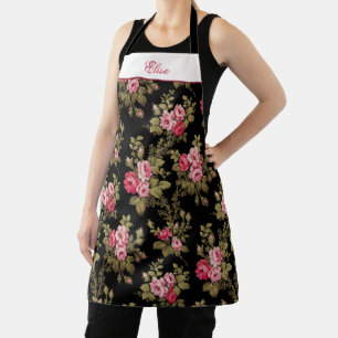 Roze  Rozen met Name-Black Background Apron Schort