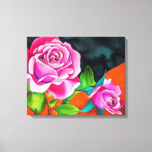Roze rozen met oranje hedendaagse waterverf canvas afdruk (Voorkant)