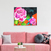 Roze rozen met oranje hedendaagse waterverf canvas afdruk (Insitu (Woonkamer))