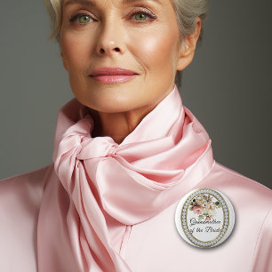 Roze rozen met parels oma van de bruid ronde button 5,7 cm