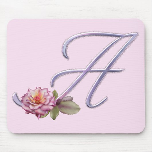 Roze rozen Monogram A Muismat (Voorkant)