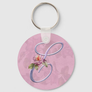 Roze rozen Monogram E Sleutelhanger