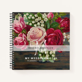 Roze Rozen Monogram Huwelijksplanning Bruid Notitieboek