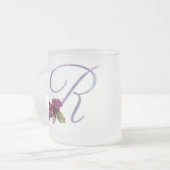 Roze rozen Monogram R Matglas Koffiemok (Voorkant links)