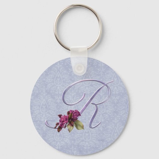 Roze rozen Monogram R Sleutelhanger (Voorkant)