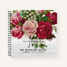  roze rozen Monogram Weddenschappen Notitieboek