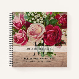  roze rozen Monogram Weddenschappen Notitieboek