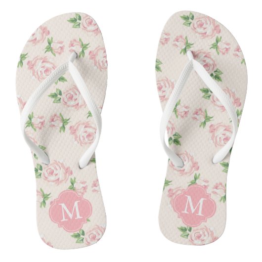Roze Rozen, monogrammen Teenslippers (Voetbed)