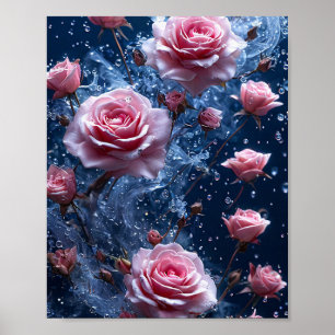 Roze rozen Moody bloemschildering aan de muur Poster