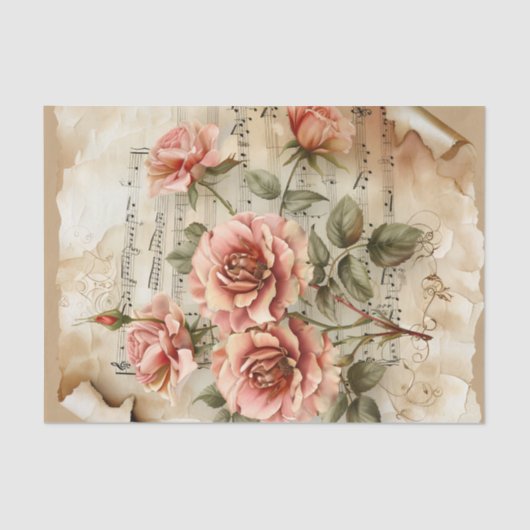  roze rozen  muziekblad Ephemera Tissuepapier (Voorkant)