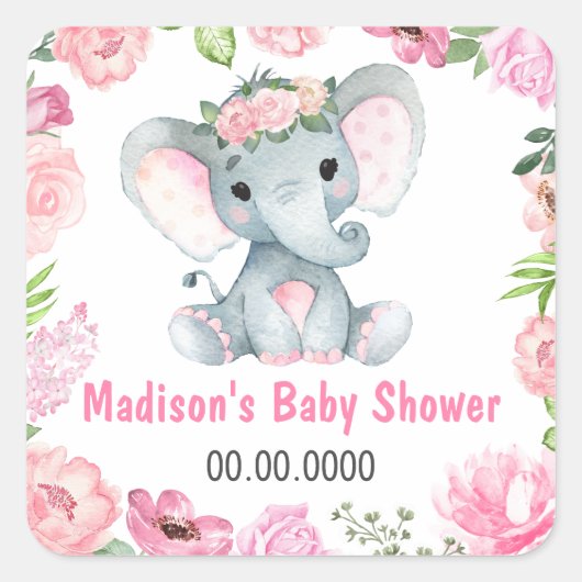 Roze rozen olifant meisje label sticker (Voorkant)
