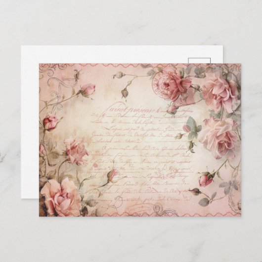 Roze Rozen ontkoppelingspatroon Briefkaart (Voorkant / Achterkant)