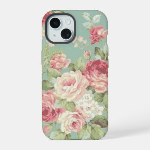 Roze rozen op aqua achtergrond iPhone 15 hoesje