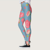 Roze rozen op blauwe achtergrond leggings (Links)