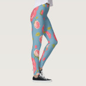 Roze rozen op blauwe achtergrond leggings (Rechts)