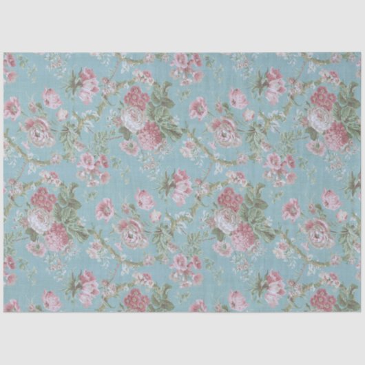 Roze Rozen op blauwe achtergrond Tissuepapier (Voorkant)