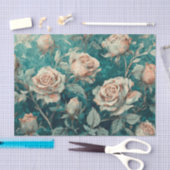 Roze Rozen op Blauwgroen Tissuepapier (Craft)