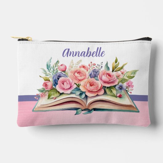 Roze Rozen op Boek Klein Accessoire Etui (Voorkant)