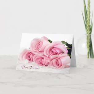 Roze rozen op bont voor jubileum kaart
