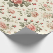 Roze Rozen op Crème Wrapping Paper Roll Cadeaupapier (Hoek)