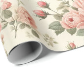 Roze Rozen op Crème Wrapping Paper Roll Cadeaupapier (Rol Hoek)