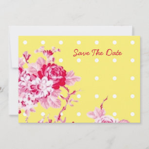 Roze rozen op geel sparen de datum save the date