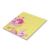 Roze rozen op gele Tegel Tegeltje (Zijkant)