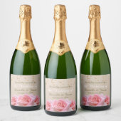 Roze rozen op Glitzy Bleek Taupe Champagne Label Sparkling Wijnetiket (Flessen)