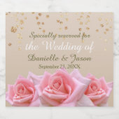 Roze rozen op Glitzy Bleek Taupe Champagne Label Sparkling Wijnetiket (Enkel label)