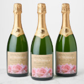 Roze Rozen op Glitzy Gold Mousserende Wijn Label Sparkling Wijnetiket (Flessen)