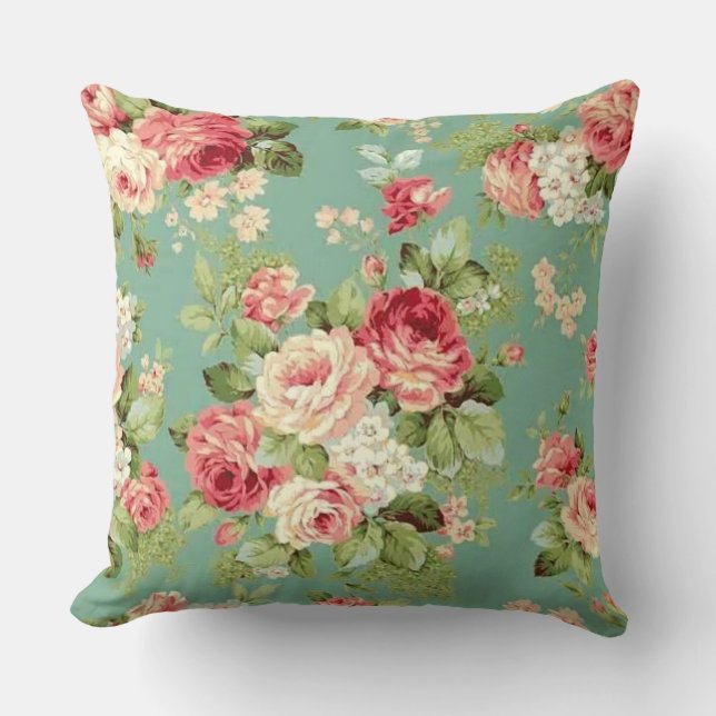  roze rozen op groenboek Afdrukken Kussen (Voorkant)