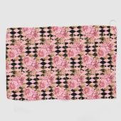  roze rozen op Harlequin Golfhanddoek (Horizontaal)