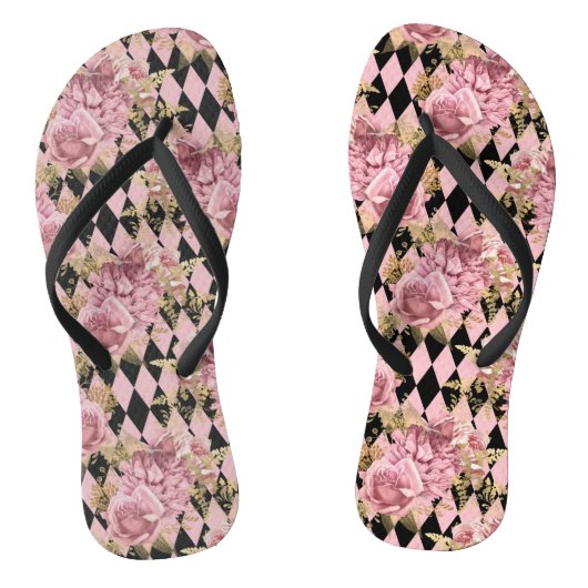 Roze rozen op Harlequin Teenslippers (Voetbed)