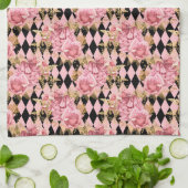  roze rozen op Harlequin Theedoek (Gevouwen)