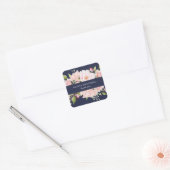  Roze Rozen op Navy Blue | Bloemen Vierkante Sticker (Envelop)